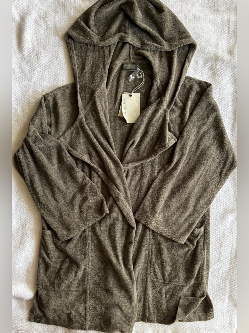 BAREFOOT DREAMS-CozyChic UltraLite Open Front HoodedJacket Olive Branch SzXS NWT